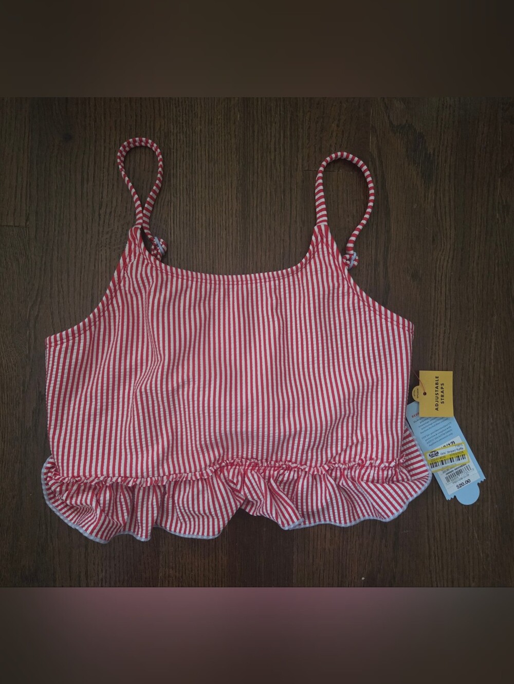 New Cat & Jack Girls Large 10/12 Red Striped Swim Top